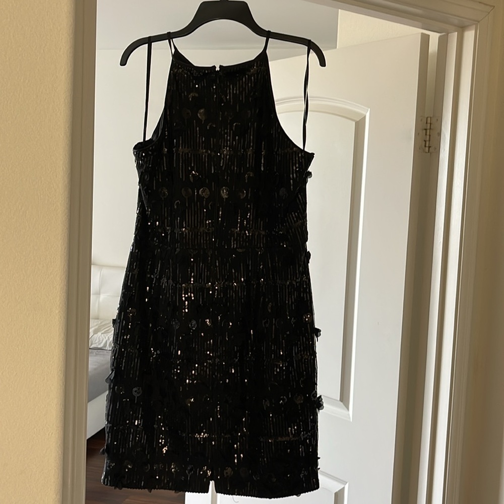 New Eliza J Black Sequin Halter Floating Flower Cocktail Holiday Dress - Picture 17 of 17